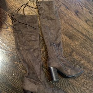 Brown suede over the knee boots